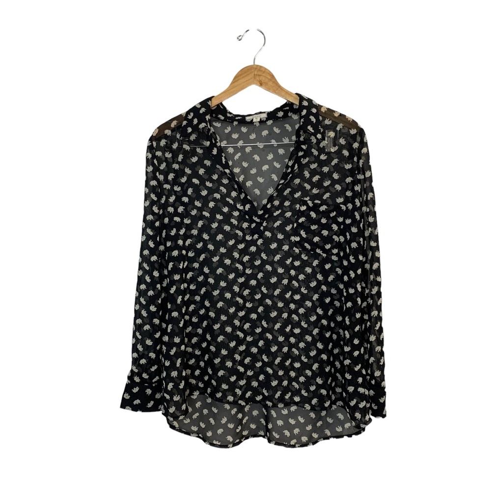 PLEIONE Sheer Long Sleeve Elephant Blouse Sz M